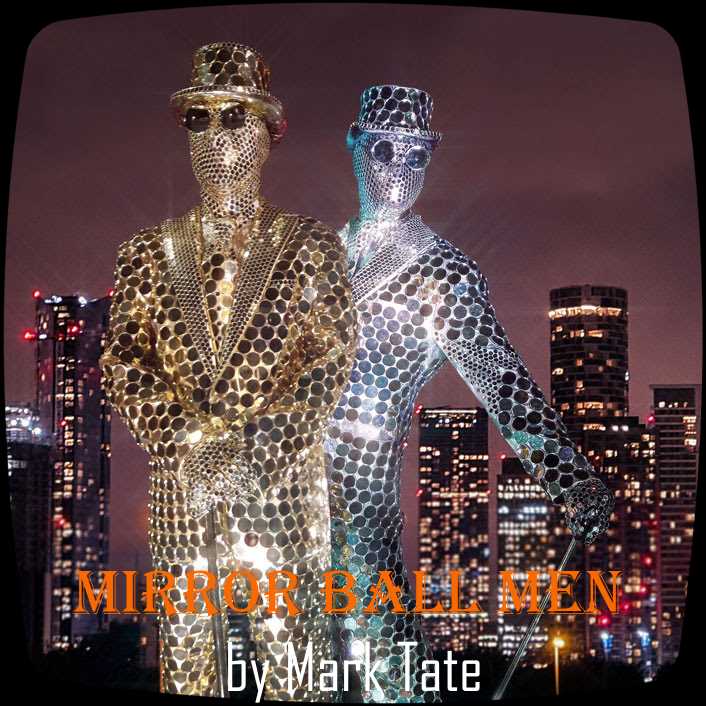 Stilt walking Mirrorball men by Mark Tate of Cornwall